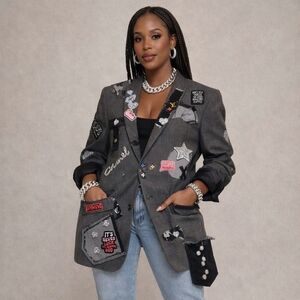 Women's Gray Embellished Upcucled Blazer